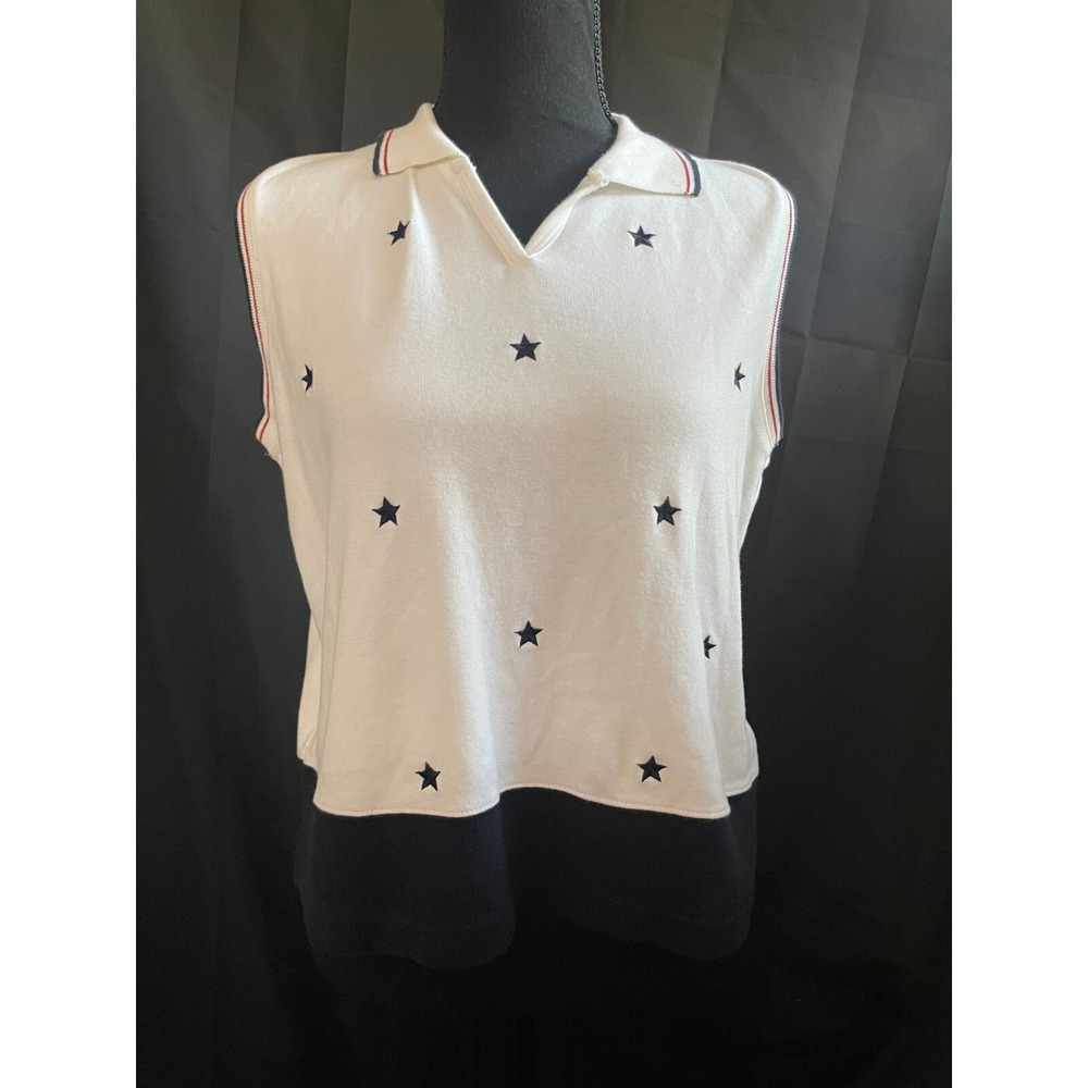 NORTON STUDIO Women's PXL Sleeveless Shirt Stars Patriotic Red White Blue Summe